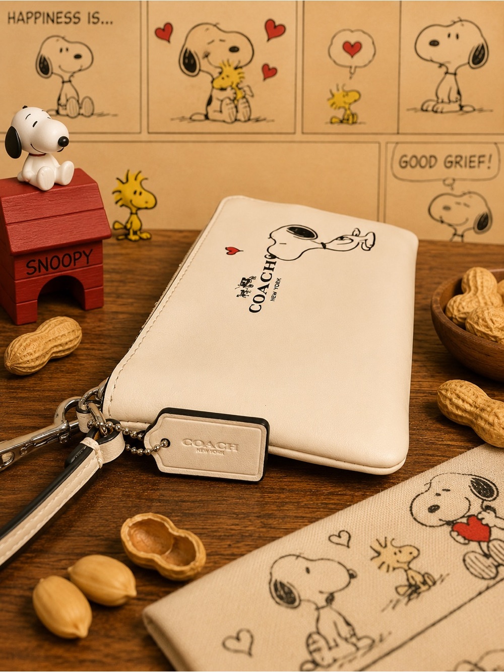 Coach x Peanuts Snoopy Corner Zip Wristlet Chalk White Leather EUC - Picture 3 of 6